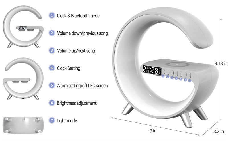 Smart Sound Machine Light Alarm Wireless Charger Bluetooth Speaker